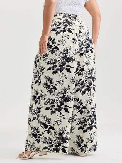 Silhouette Flower Print Wide-Leg Pants