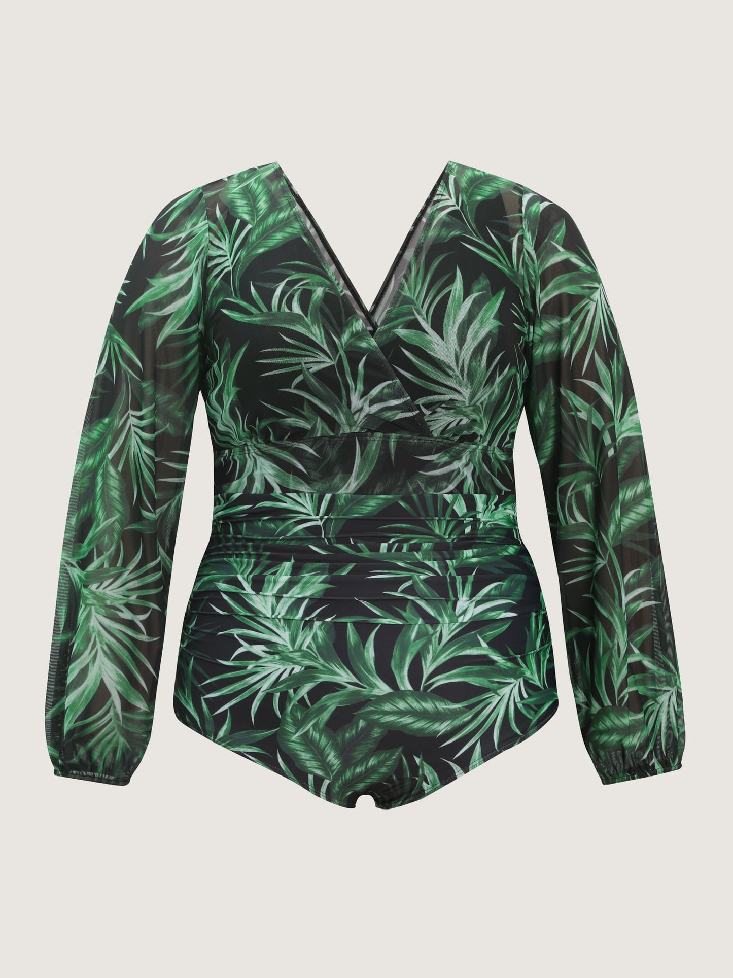 Tropical Plant Print One-Piece Swimsuit Set