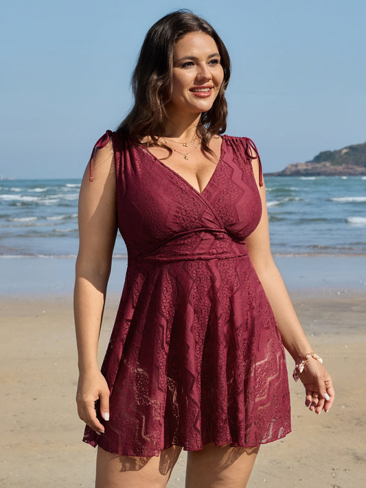 Lace Channel Drawstring Swim Dress