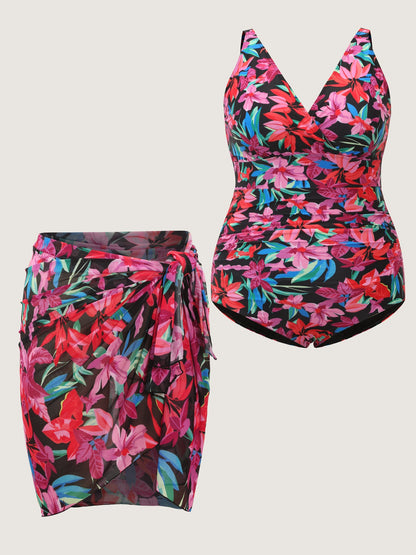 Tropical Escape Print Sarong One-Piece Swimsuit