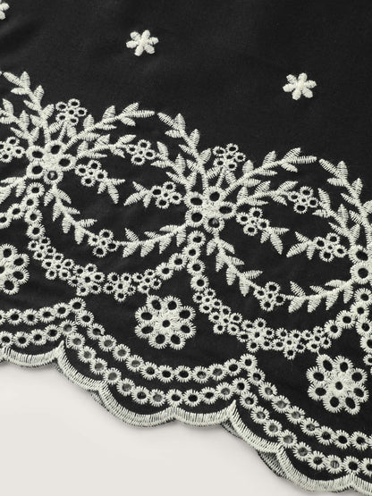 Cotton Monochrome Floral Embroidered Tank Top
