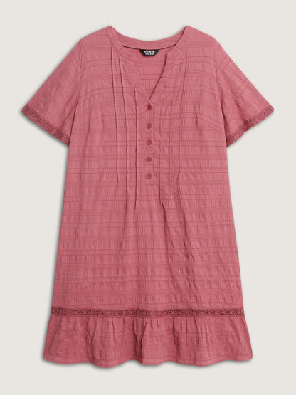 Textured Ruffled Hem Pleated Mini Dress