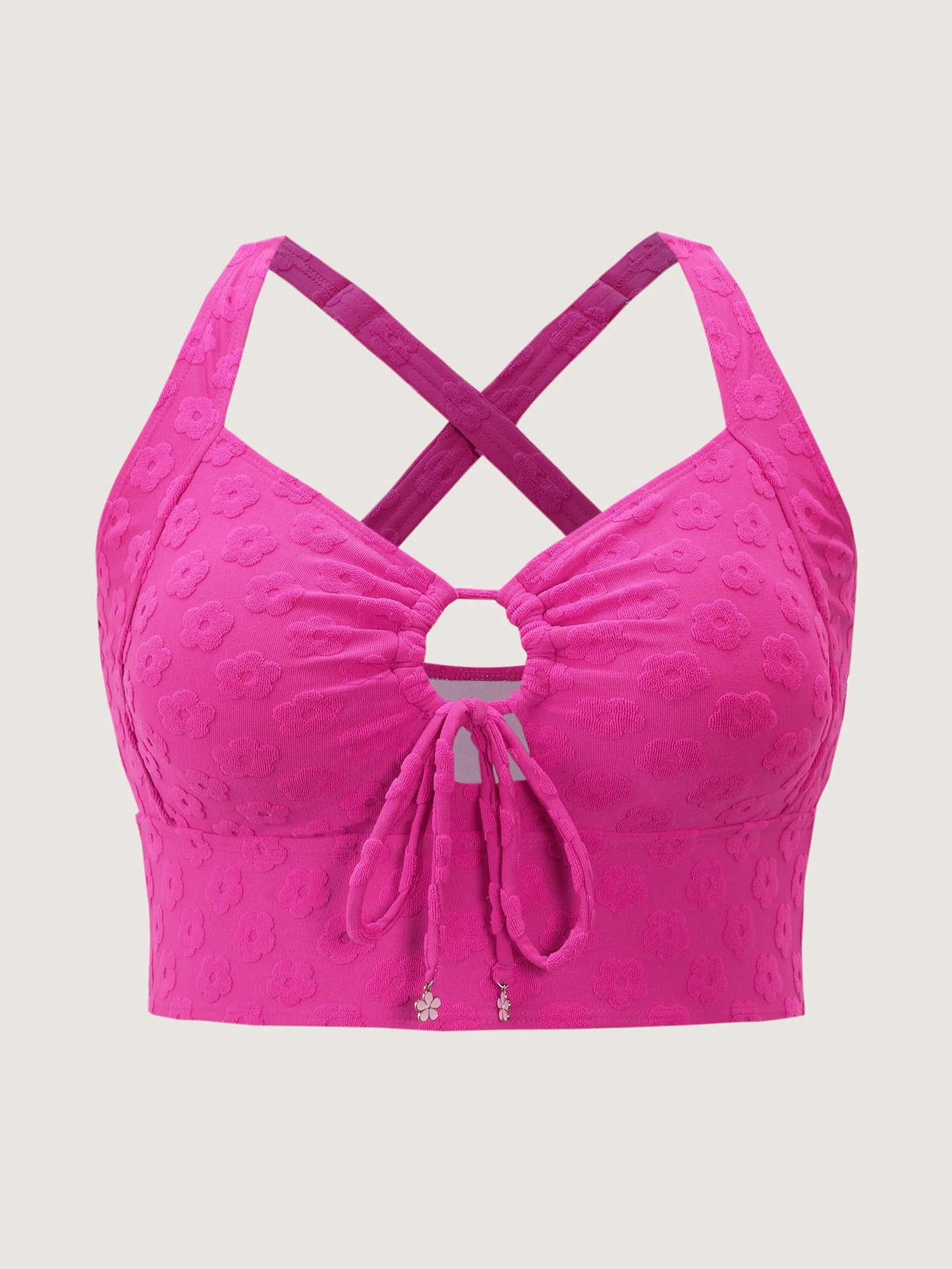 Cut-Out Front-Tie Textured Swim Top