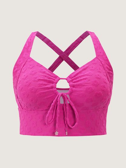 Cut-Out Front-Tie Textured Swim Top