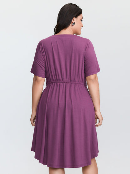 Supersoft Drawstring Waist Button Placket Mini Dress