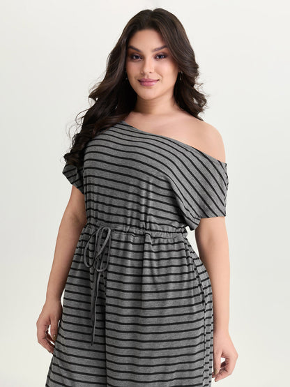 Striped One-Shoulder Pockets Jumpsuit