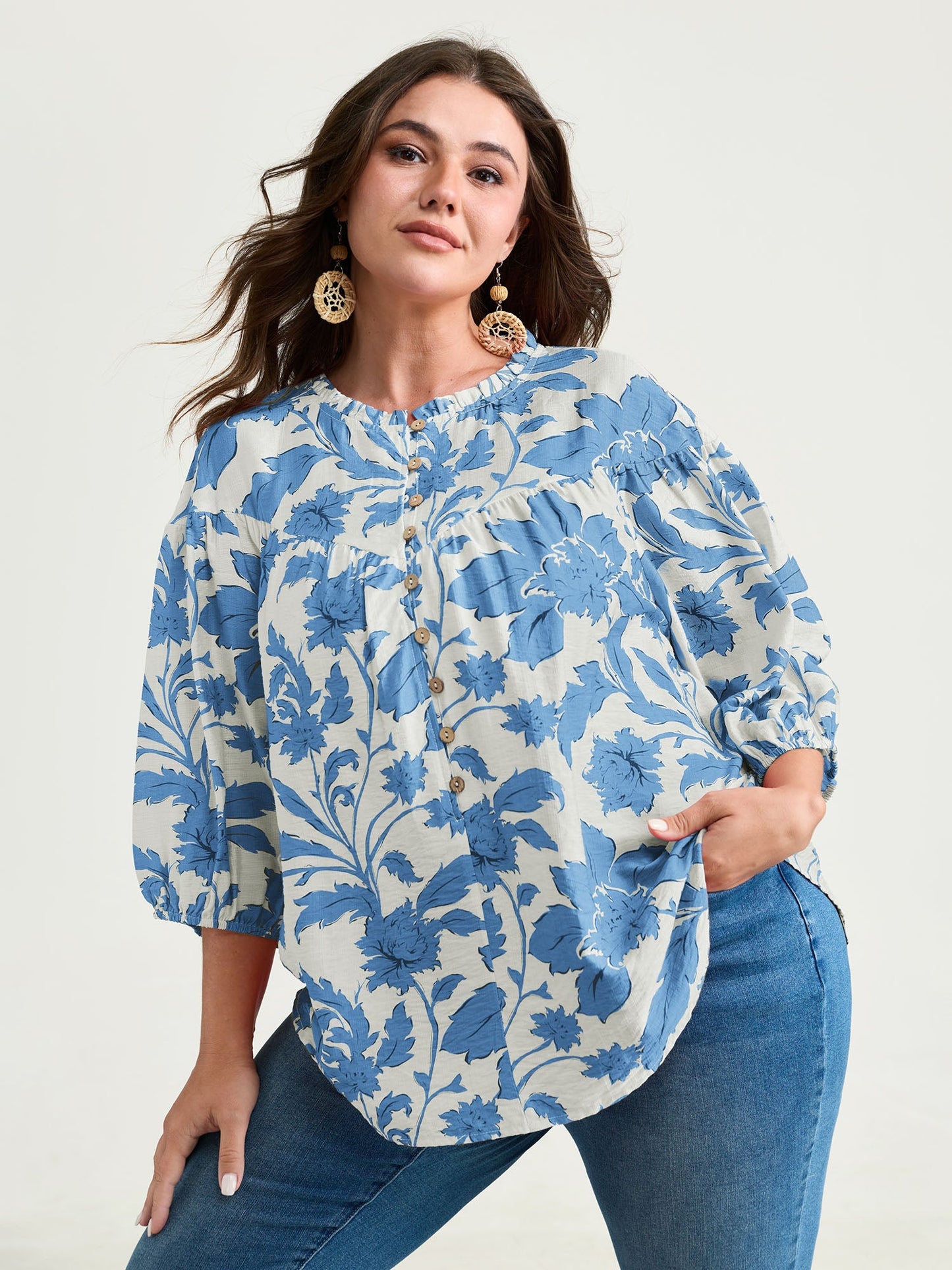 Sweet Floral Print Button Front Blouse