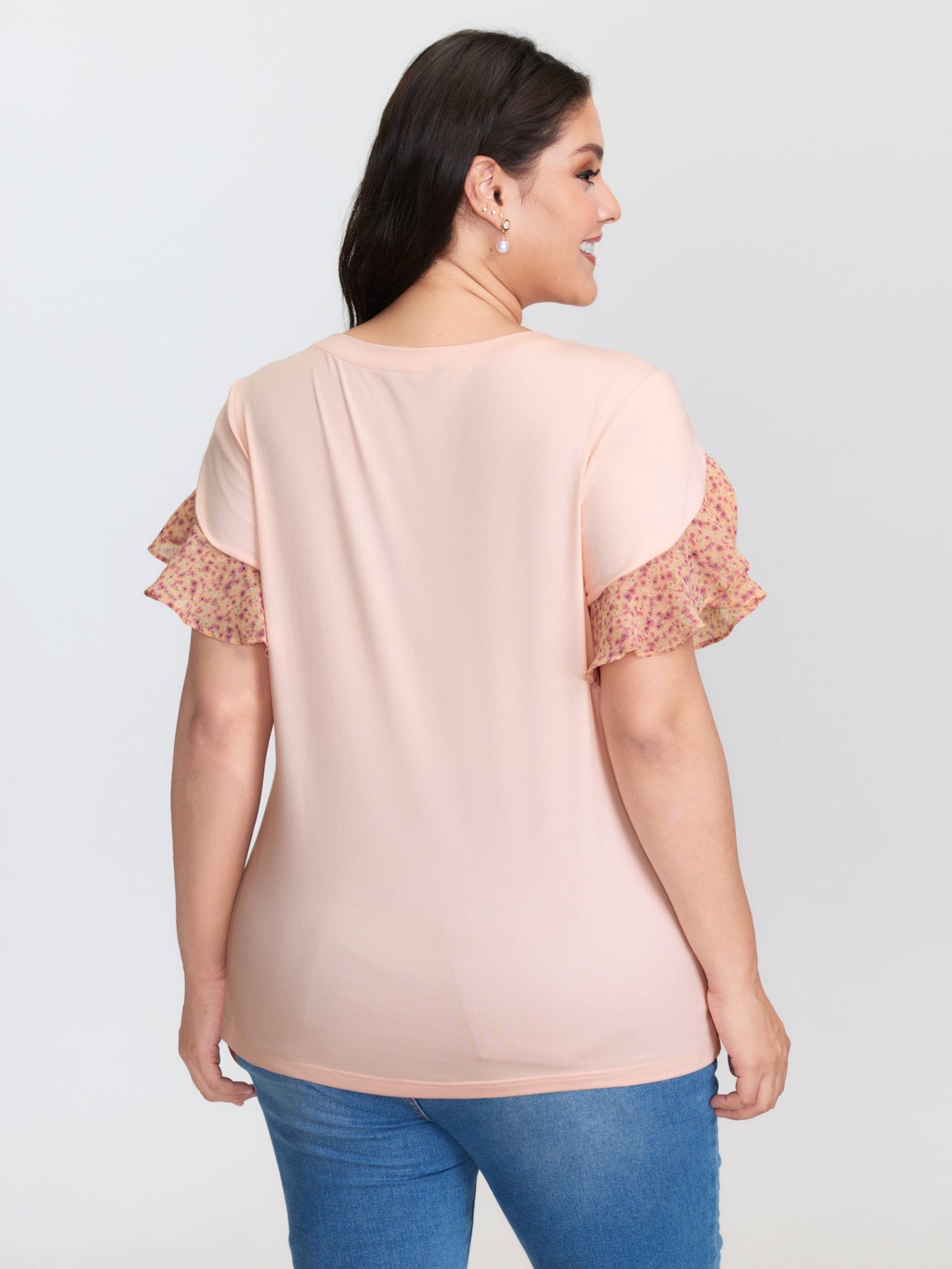 Floral Ruffled Sleeve Knit Top