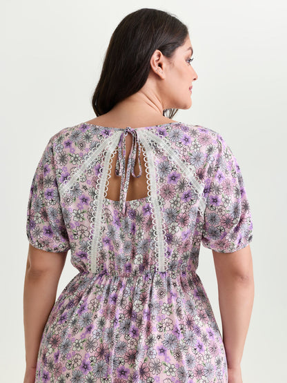 Supersoft Delicate Floral Lace Trim Mini Dress