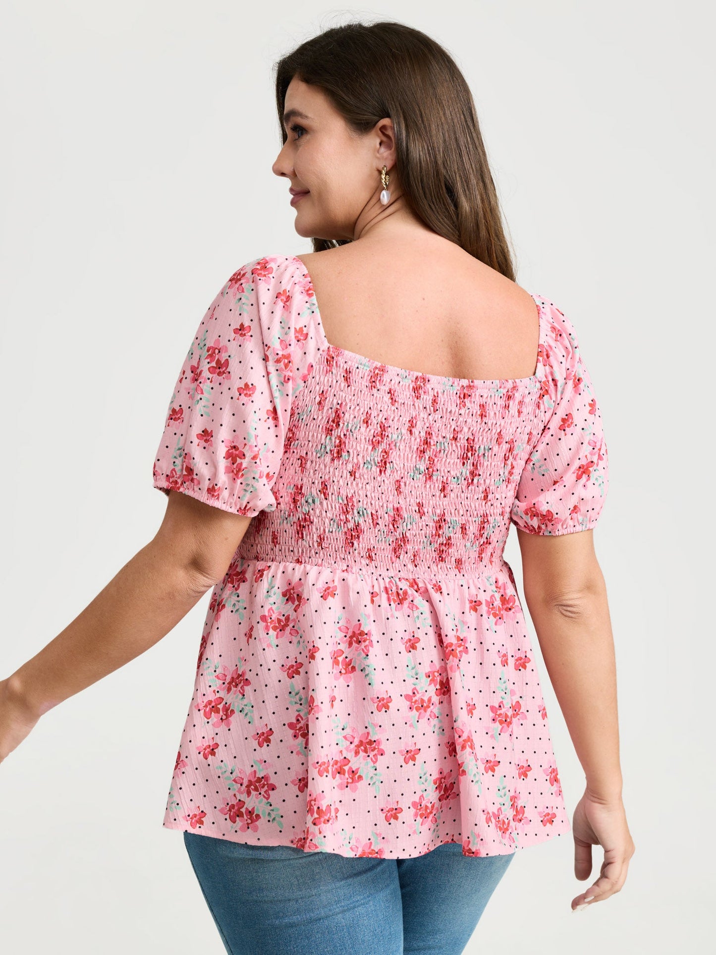 Romantic Floral Print Ruched Blouse