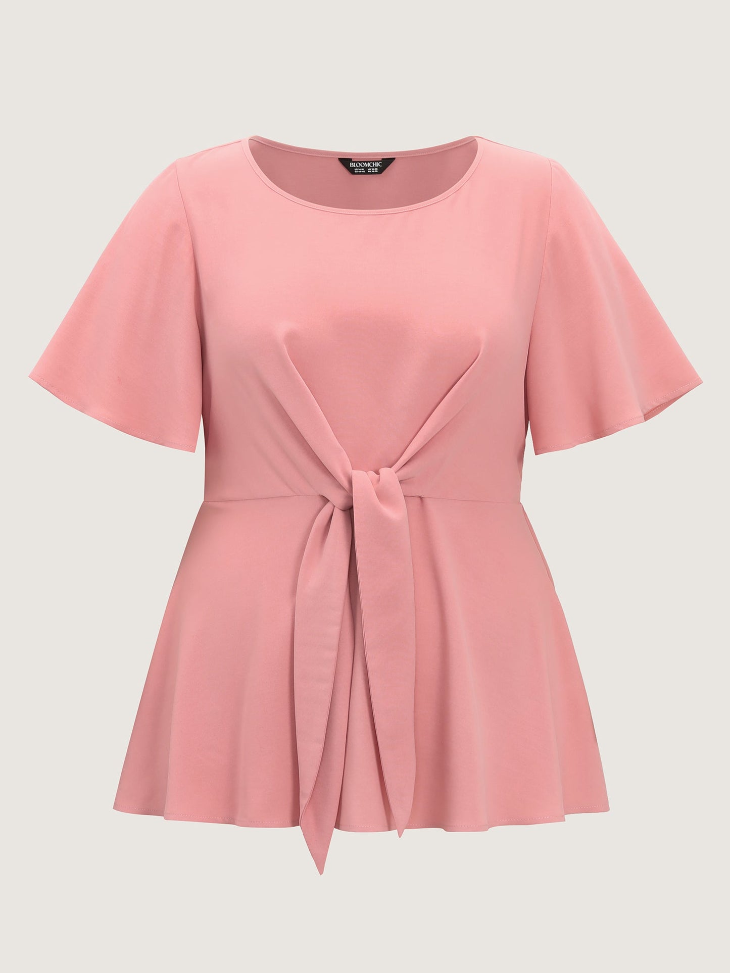 Cinched-Waist Knotted Plain Blouse