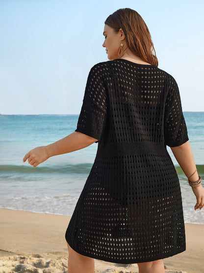 Cut-Out Waist-Cinched Button Swim Cover-Up