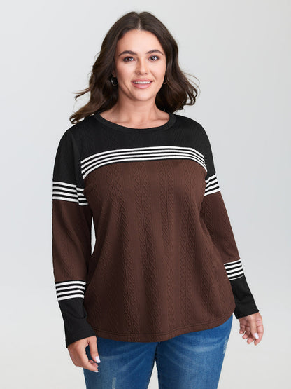Stretchy Colorblock Textured Striped T-Shirt