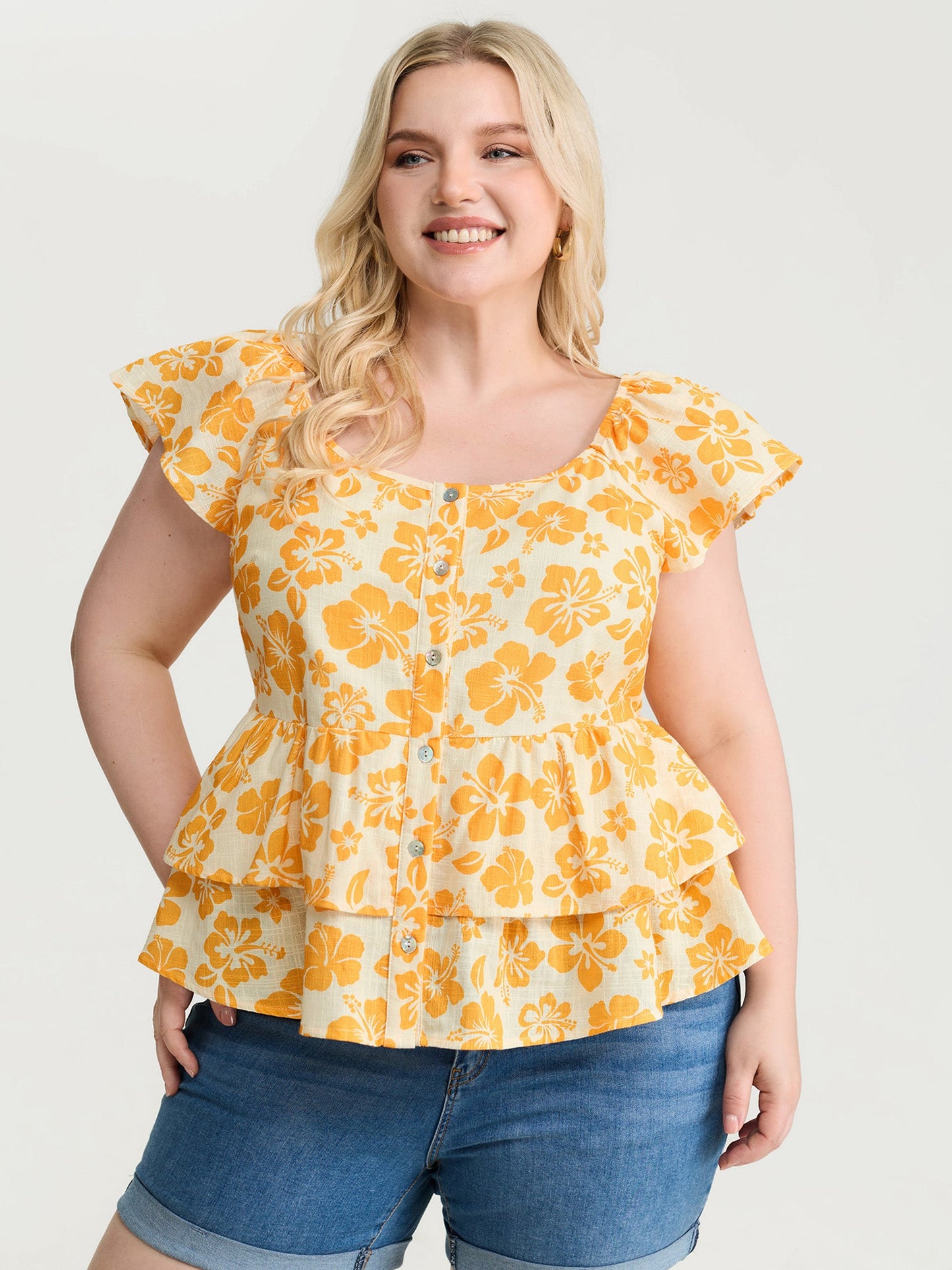 Pure Cotton Vibrant Floral Layered Blouse