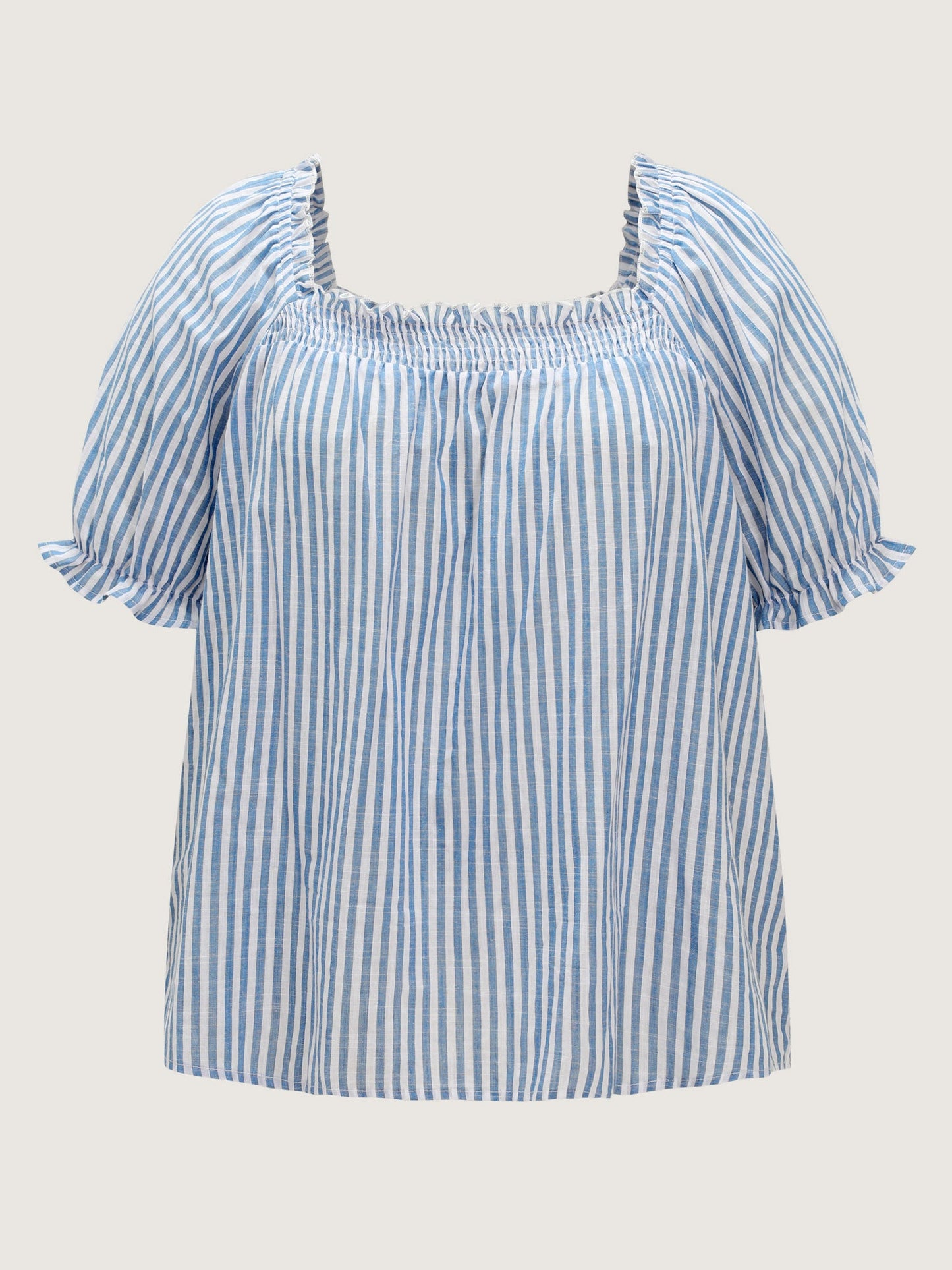Cotton Striped Shirred Bust-Friendly Neckline Blouse