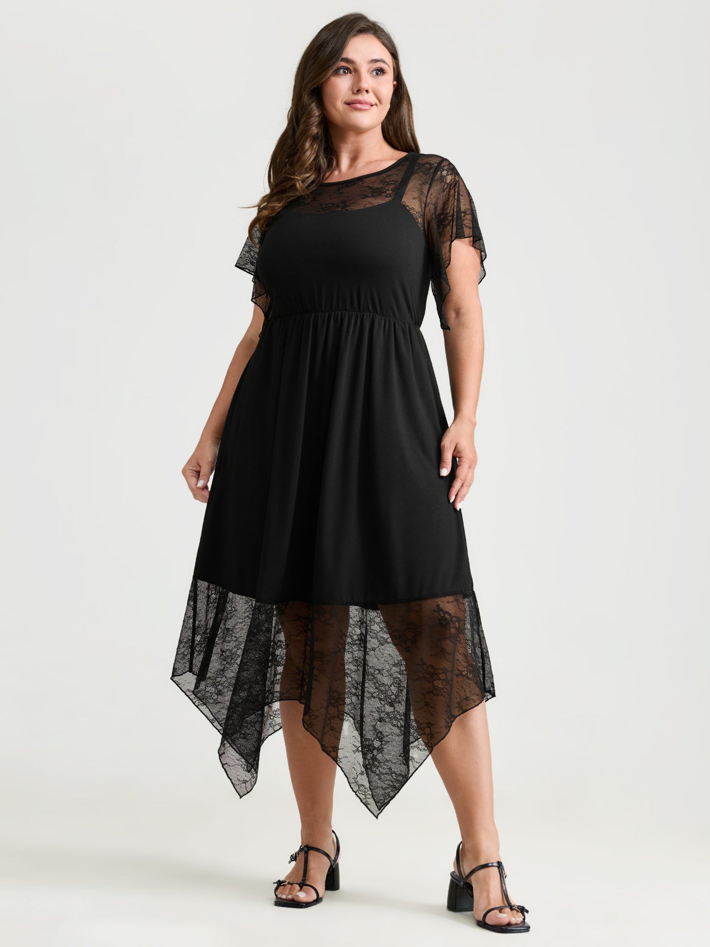 Supersoft Sheer Lace Neckline Maxi Dress