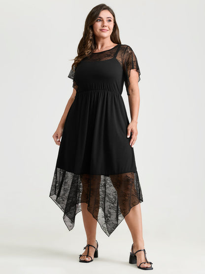 Supersoft Sheer Lace Neckline Maxi Dress