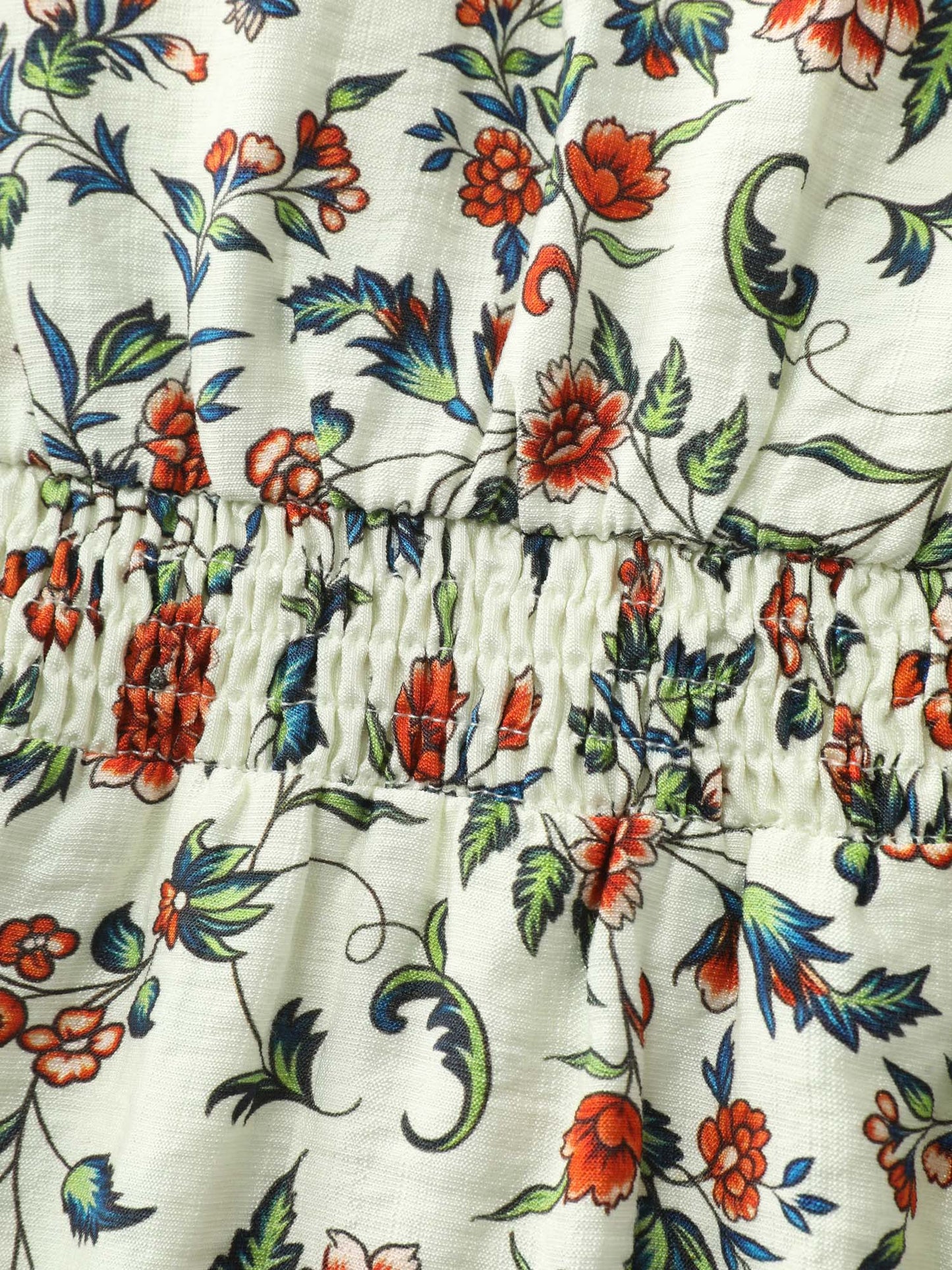 Dense Floral Print Bustier Shirred Waist Blouse