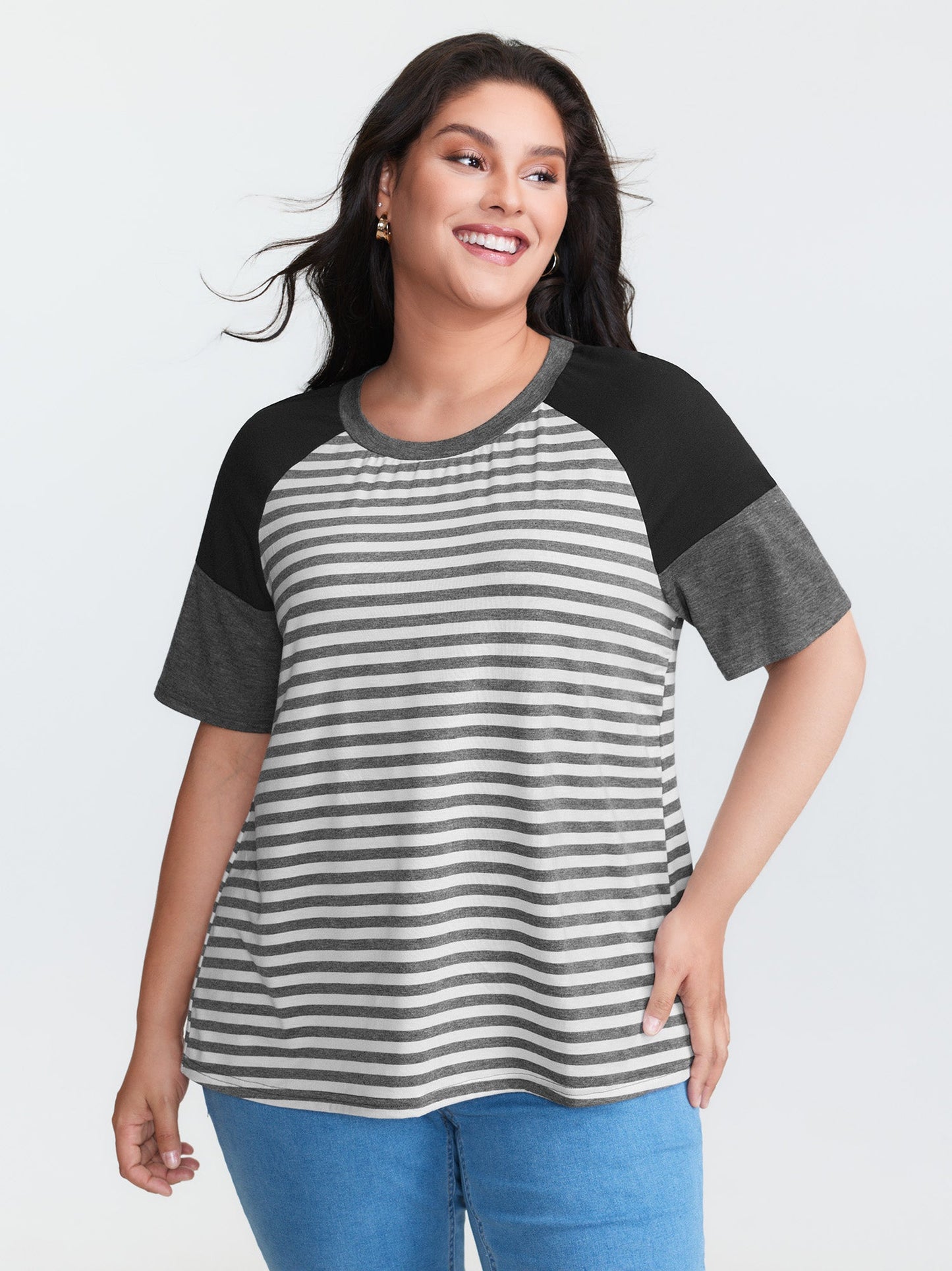 Striped Print Raglan Sleeve T-Shirt