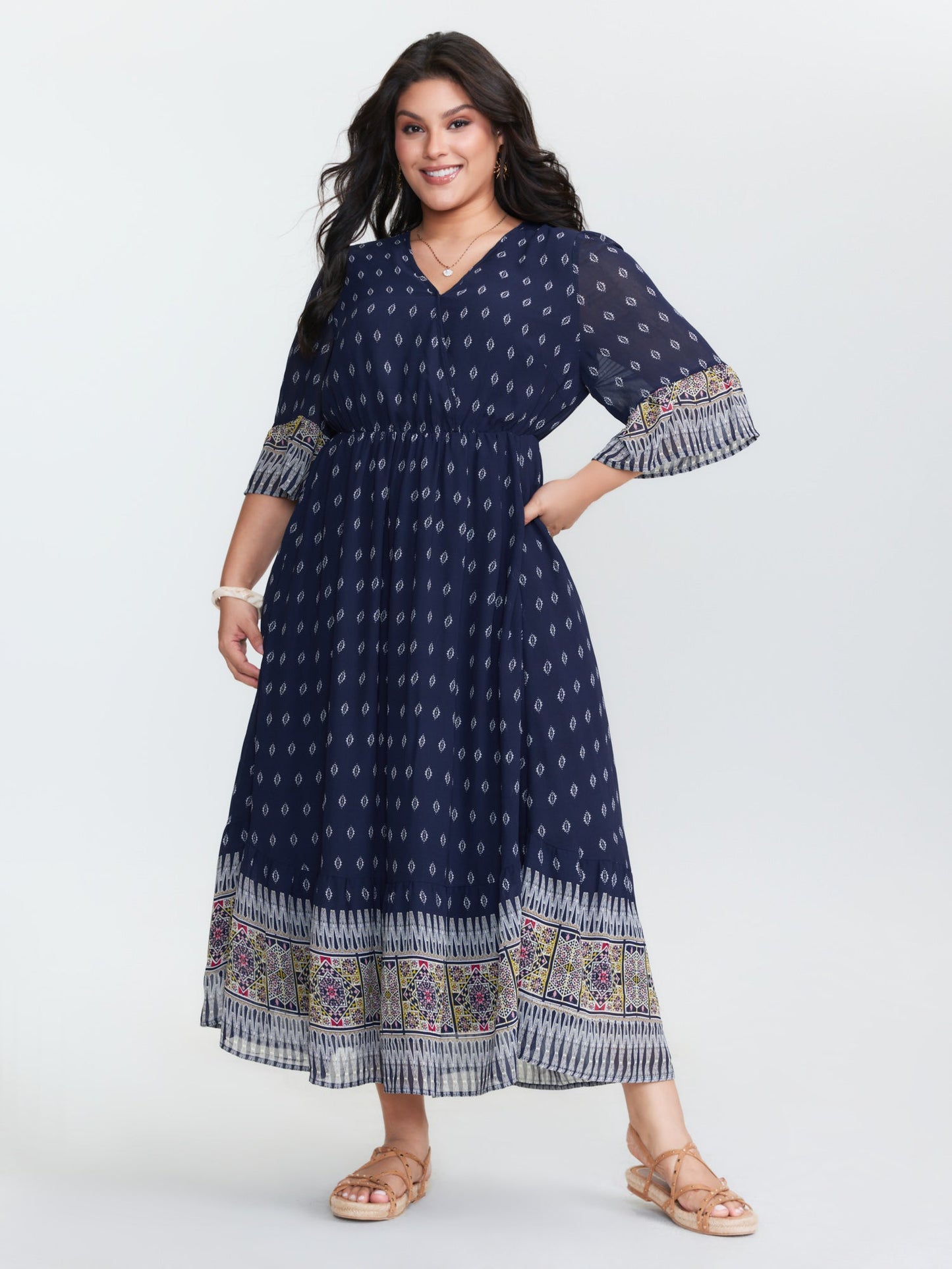 Boho Geometric Print Wrap Maxi Dress