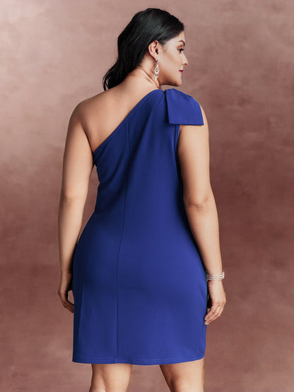 One Shoulder-Tie Stretchy Mini Dress