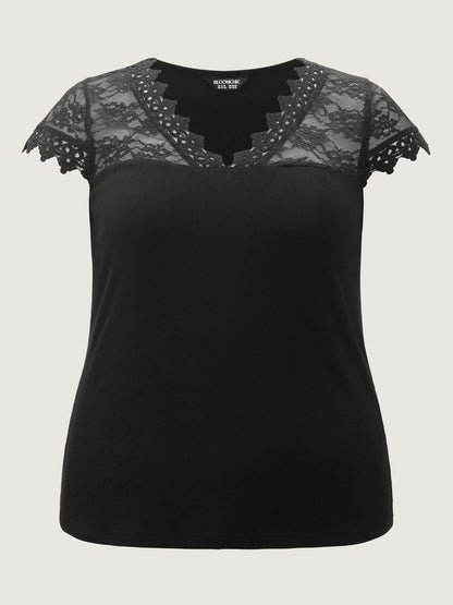 Stretchy Lace V-Neckline Top