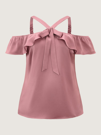 Elegant Satin Off-Shoulder Bowtie Blouse