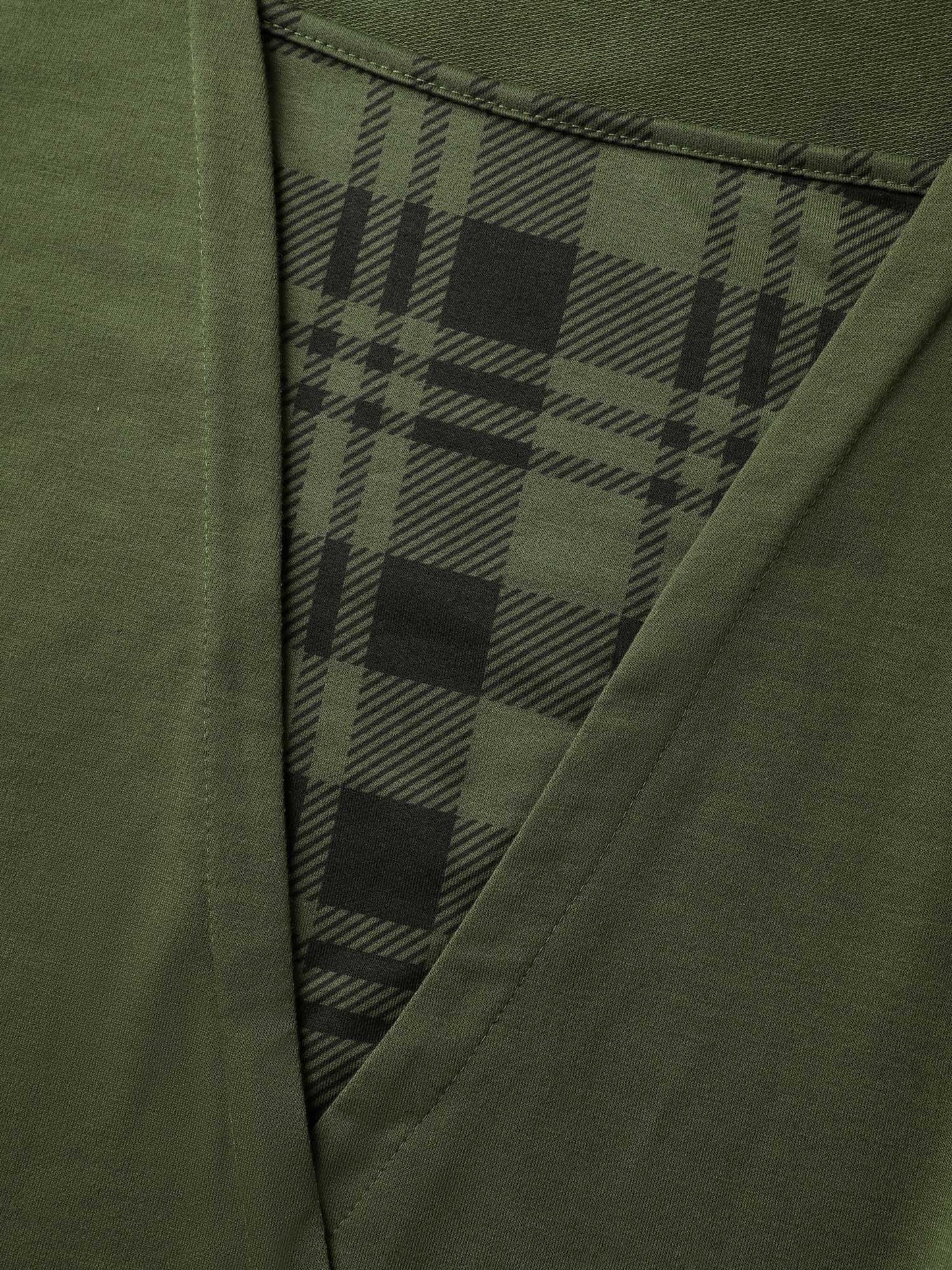 Plaid Spliced Wrap Contrast Sweatshirt