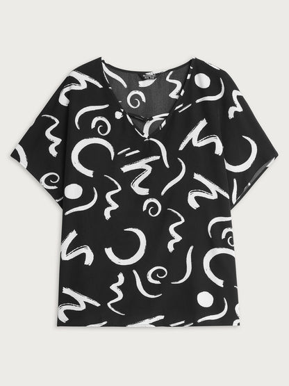Abstract Print Cut-Out Neckline Blouse