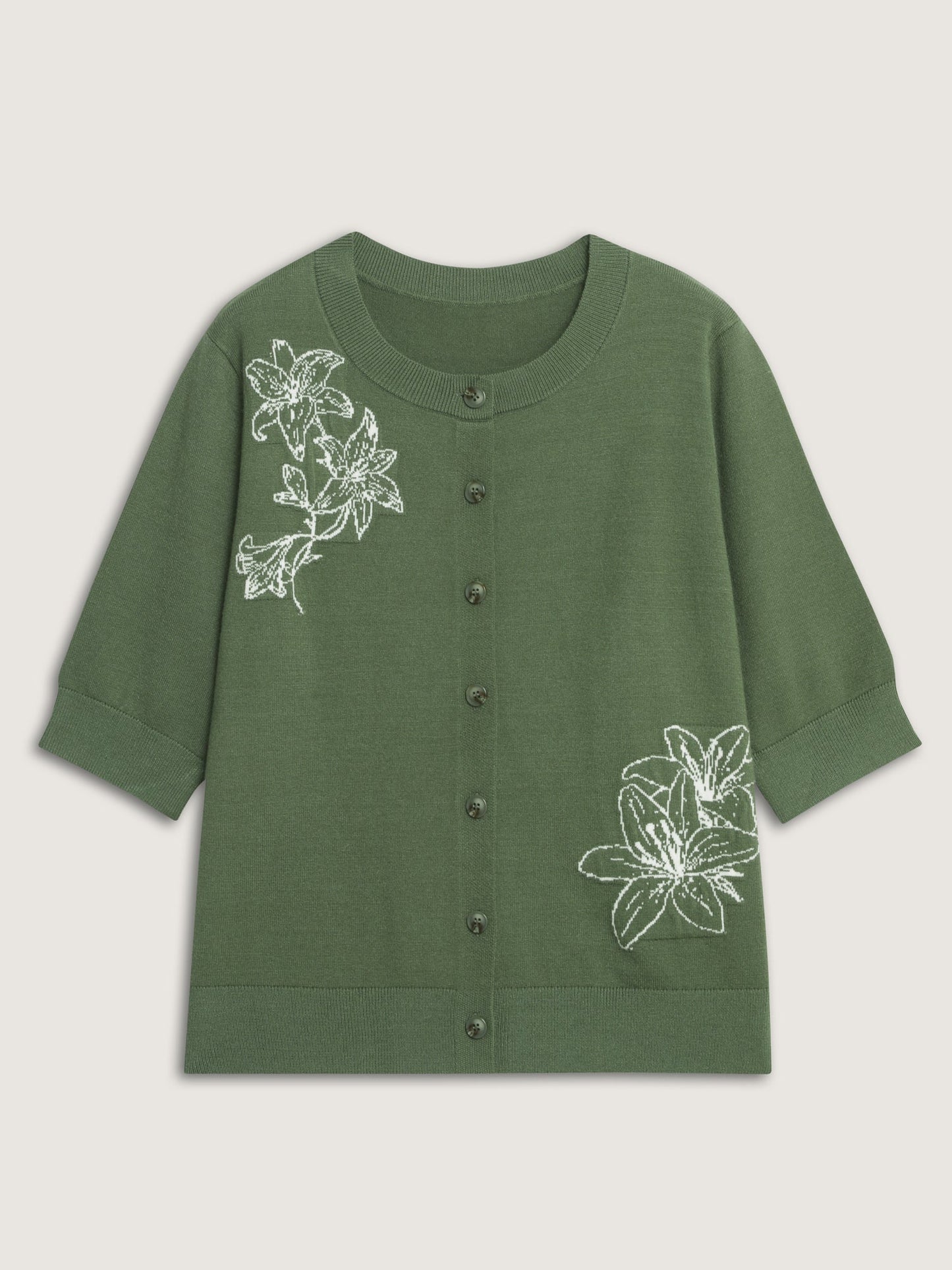 Floral Pattern Jacquard Button Knit Cardigan