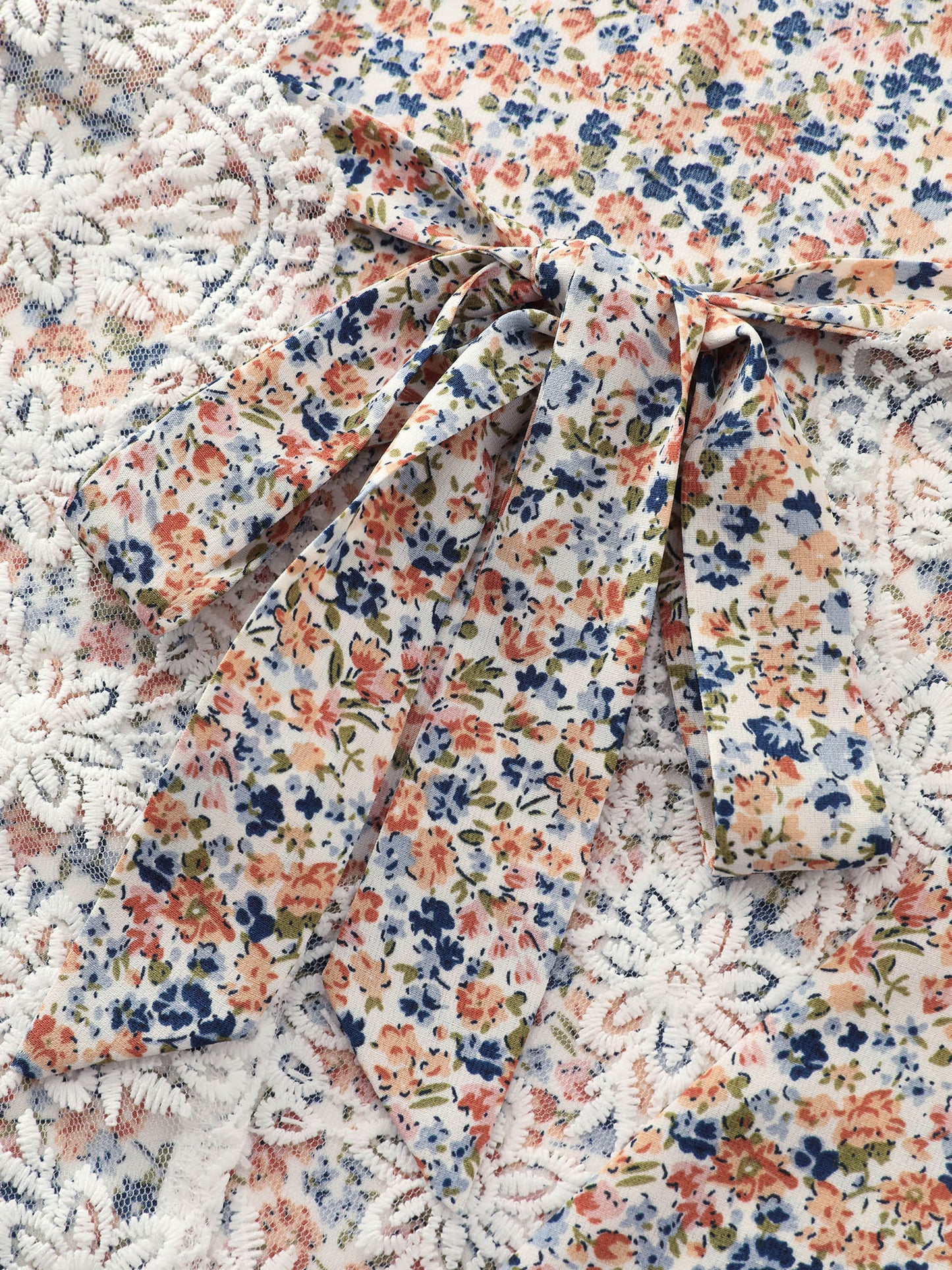 Micro Floral Print Open Back Tie Blouse