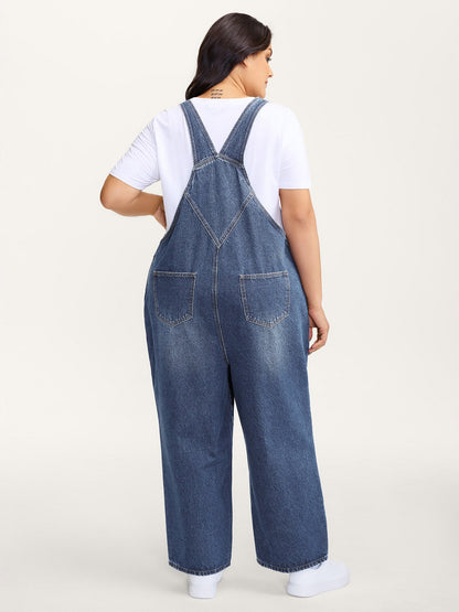plus size Cotton Relaxed-Fit Side Button Overall Denim Jumpsuit