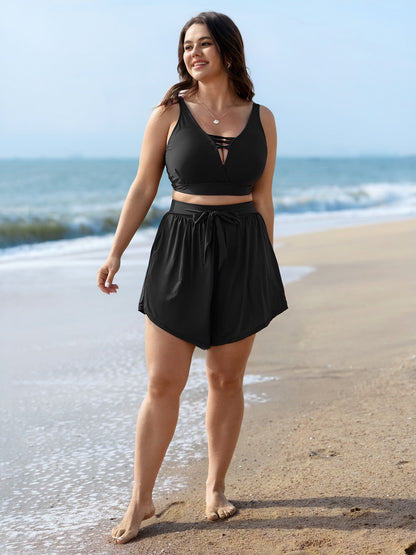 High-Waist Tie Pocket Swim Bottoms