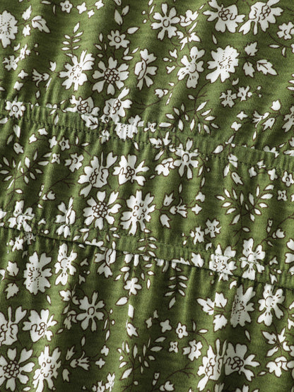Dense Floral Print Cinched-Waist Midi Dress