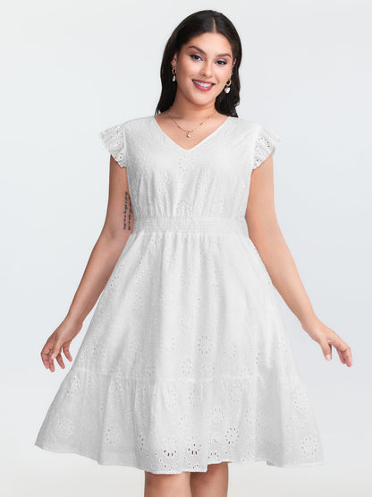 Cotton Lace Flutter Sleeve Mini Dress