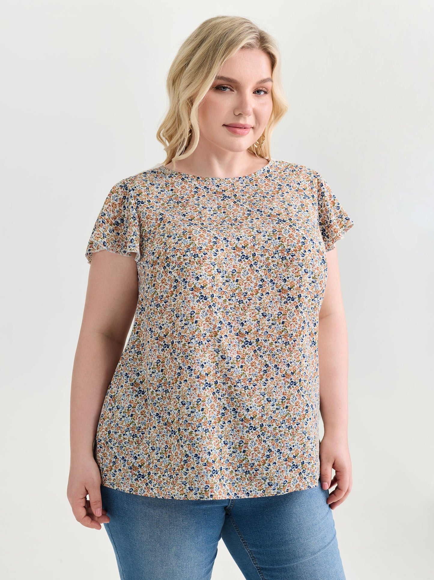 Micro Floral Print Open Back Tie Blouse