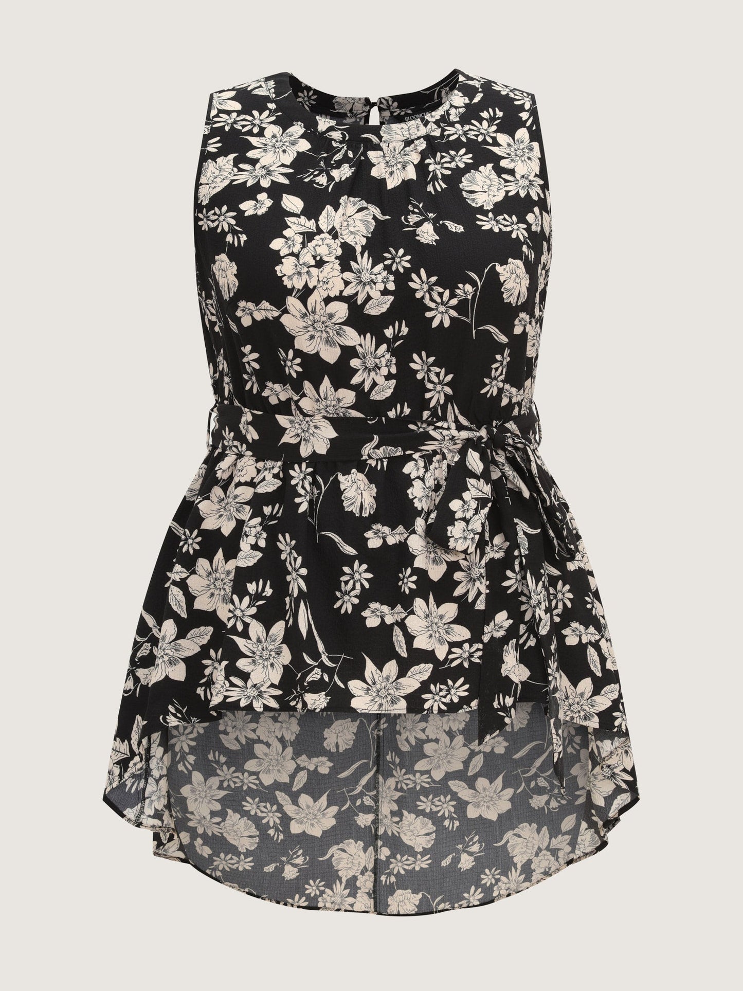 Monochrome Floral Print High Low Hem Top