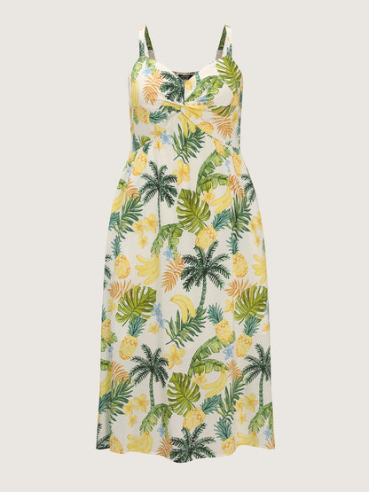 Tropical Vacation-Ready Ruched Midi Dress