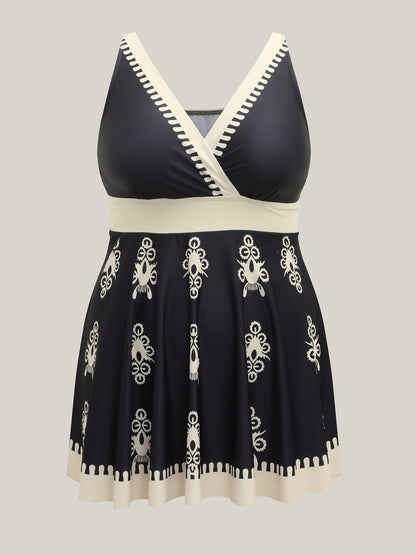 Boho Flower Print Surplice Swim Dress