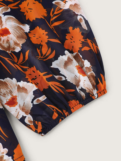 Floral Layered Hem Stretchy Waist Blouse
