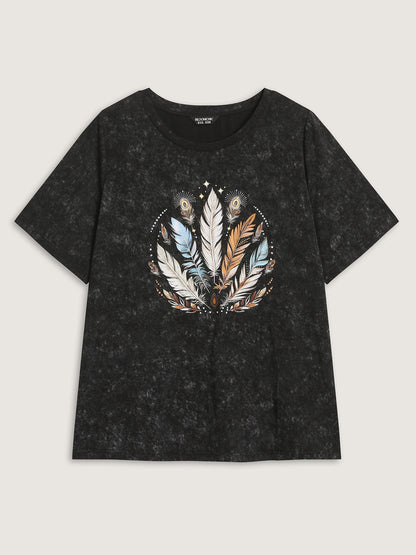 Supersoft Stretchy Feather Print Snowflake Effect T-Shirt