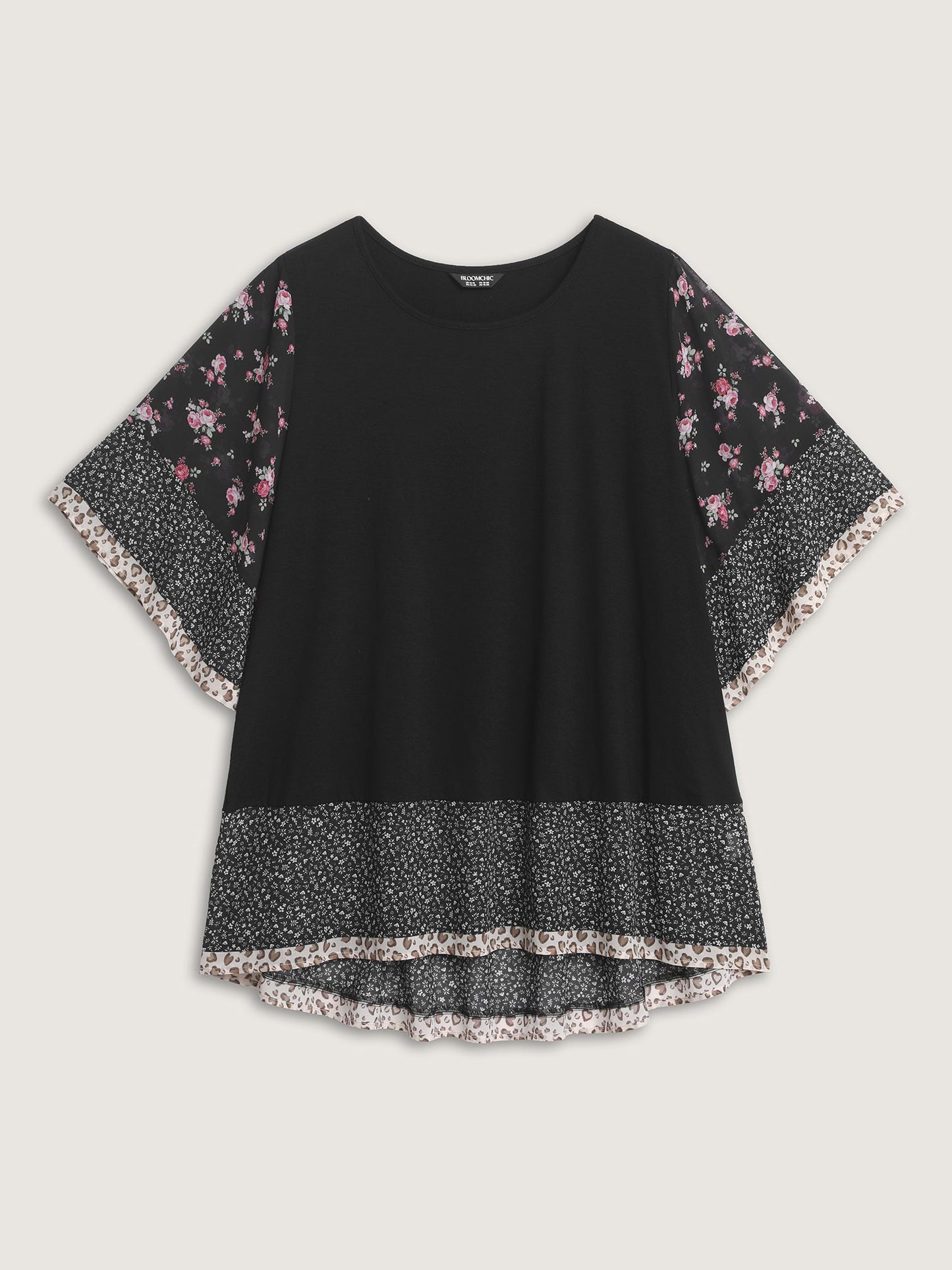 Floral Stretchy Flared Sleeve T-Shirt