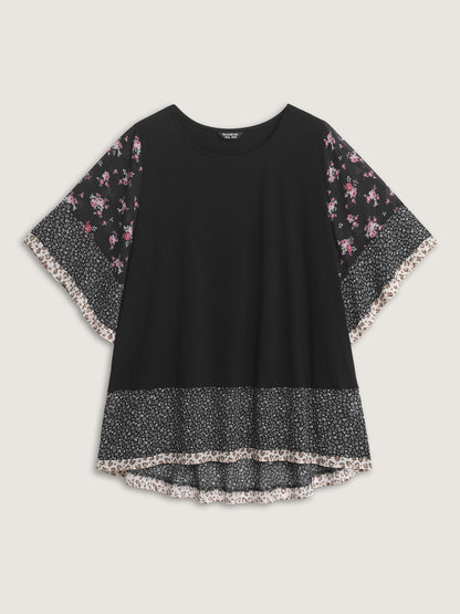 Floral Stretchy Flared Sleeve T-Shirt