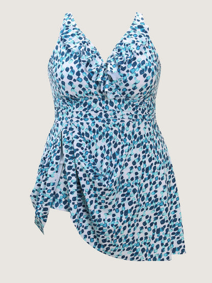 Polka Dots Print Pockets Swim Dress