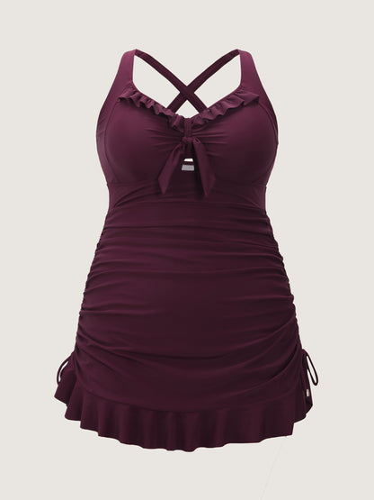 Adjustable Tie Ruffled Channel Drawstring Swim Dress