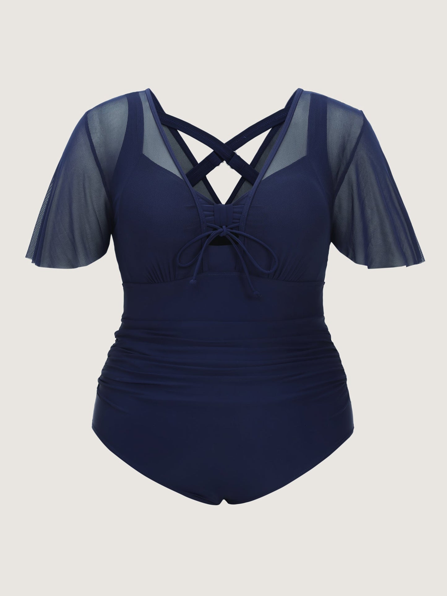 Sheer Sleeve Layered One-Piece Swimsuit