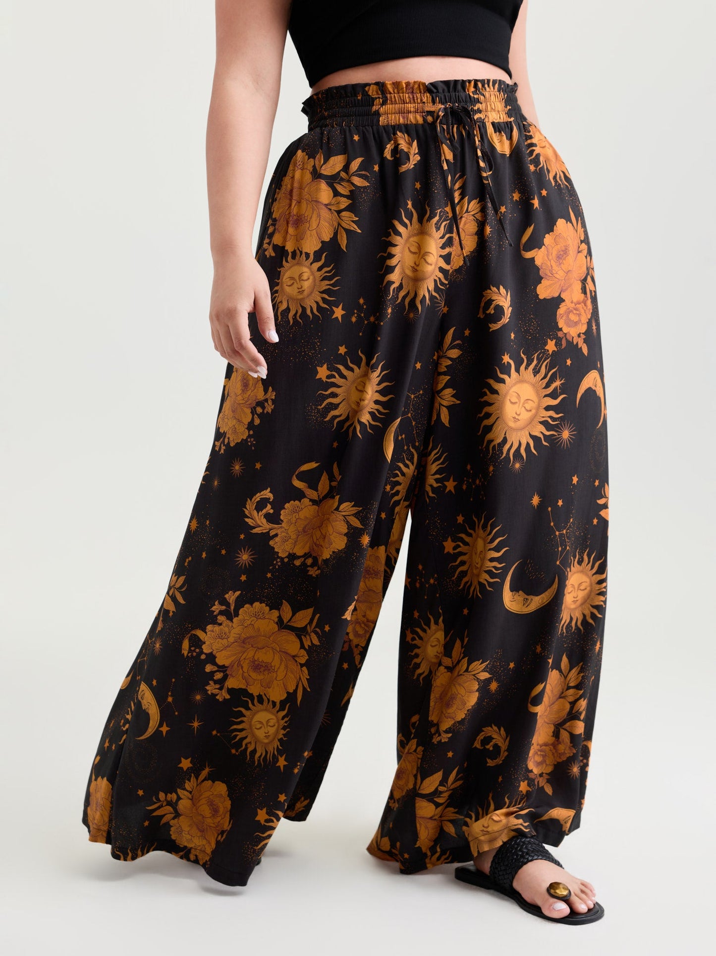 Star Moon Print Wide Waistband Pants