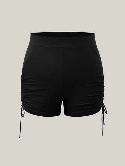 Ruched Drawstring Pocket Slim Swim Bottoms