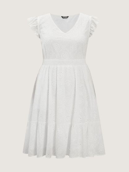 Cotton Lace Flutter Sleeve Mini Dress