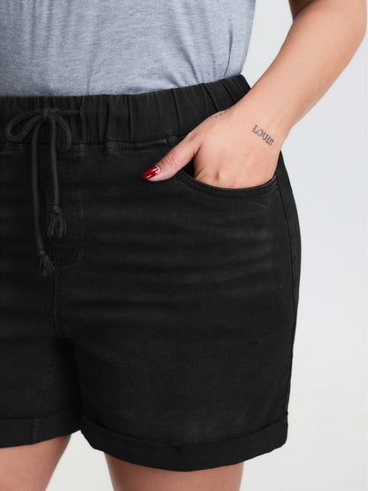 plus size  Pull-On Drawstring Elastic Waist Denim Shorts